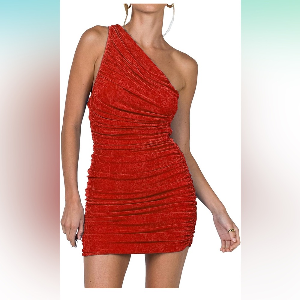 Red one shoulder  bodycon dress